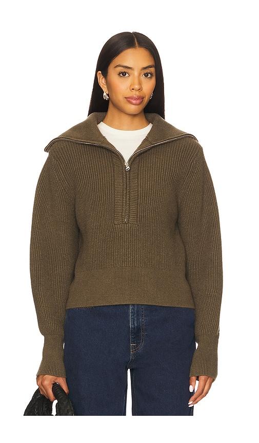 varley maura half zip rib knit in olive.