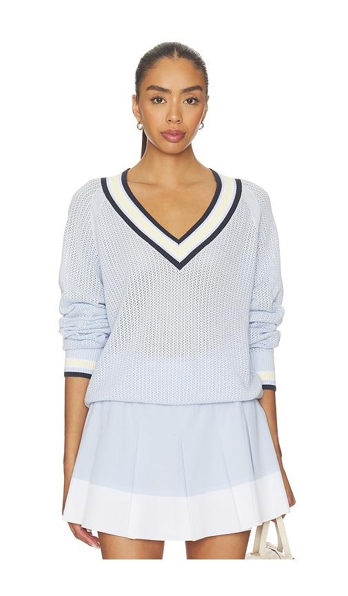 varley maurice v-neck sweater in blue.