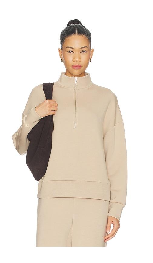 varley mavis mock neck sweatshirt in tan.