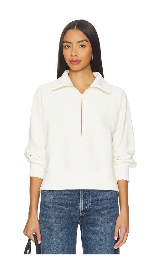 varley milano half zip sweatshirt in ivory.