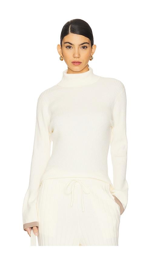 varley ravena rib knit high neck top in ivory.