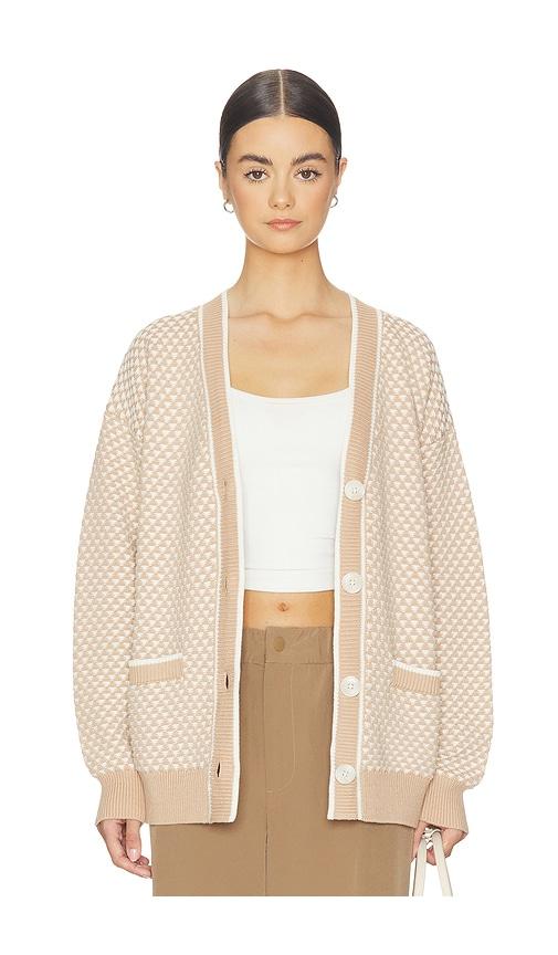varley tarran stitch knit cardigan in taupe.