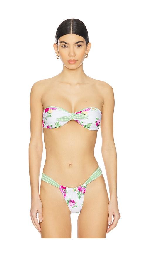 vdm bindi reversible bikini top in green,white.