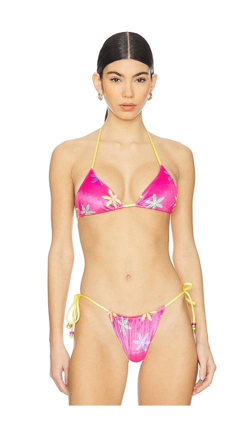 vdm blair reversible bikini top in fuchsia.