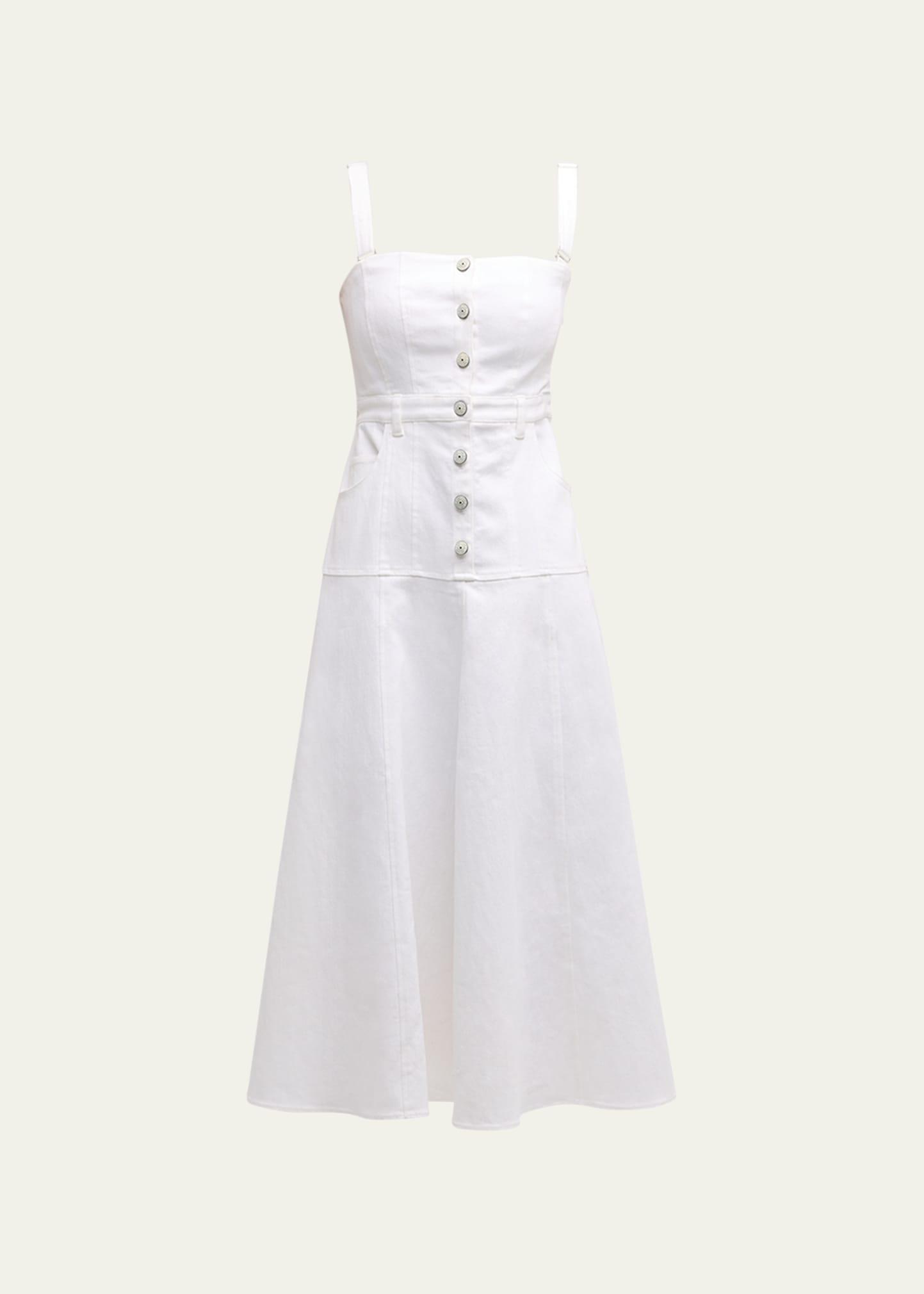 veena fit & flare midi pinafore dress