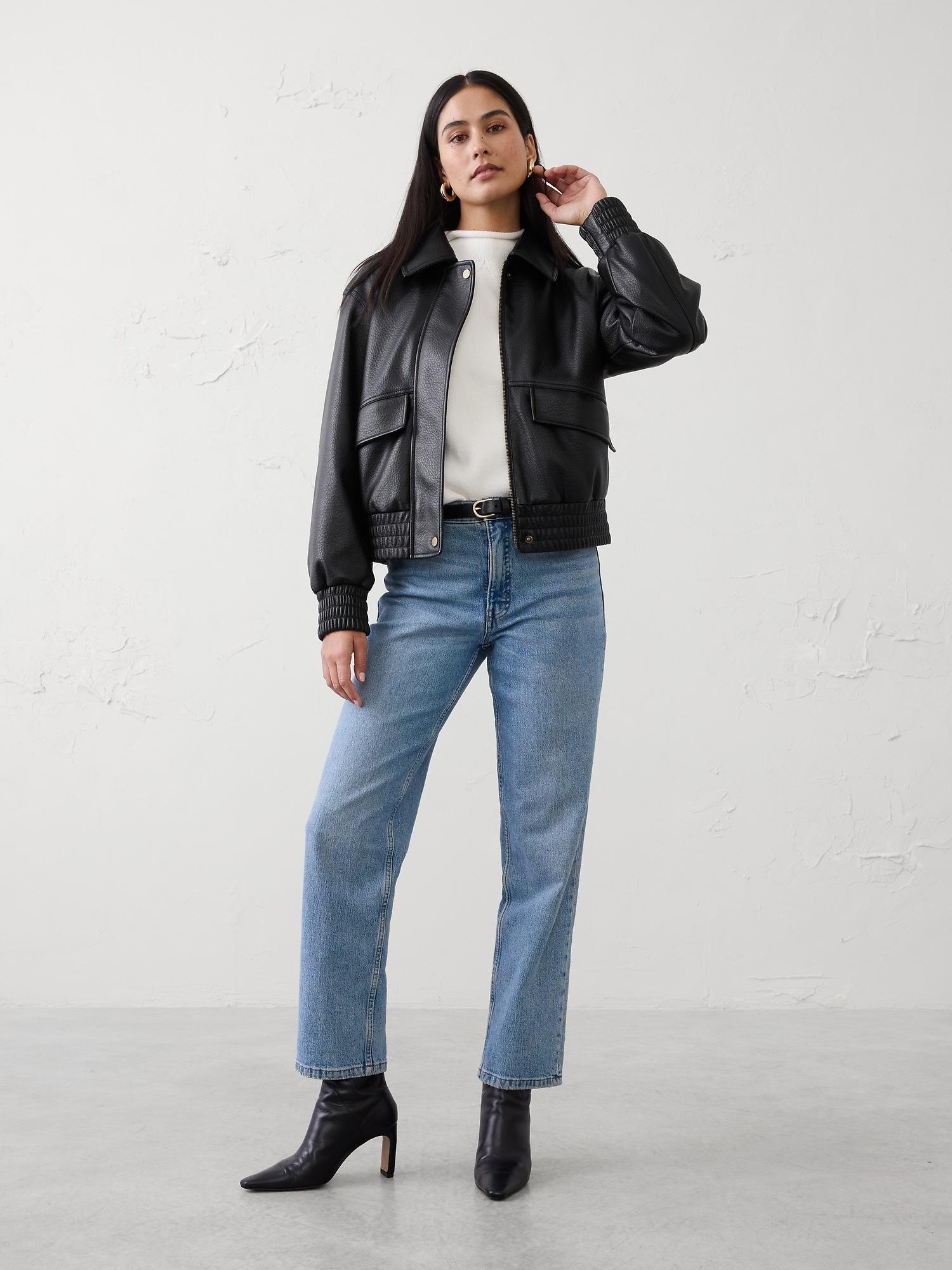 vegan leather bomber jacket
