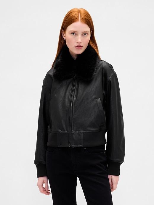 vegan leather bomber jacket