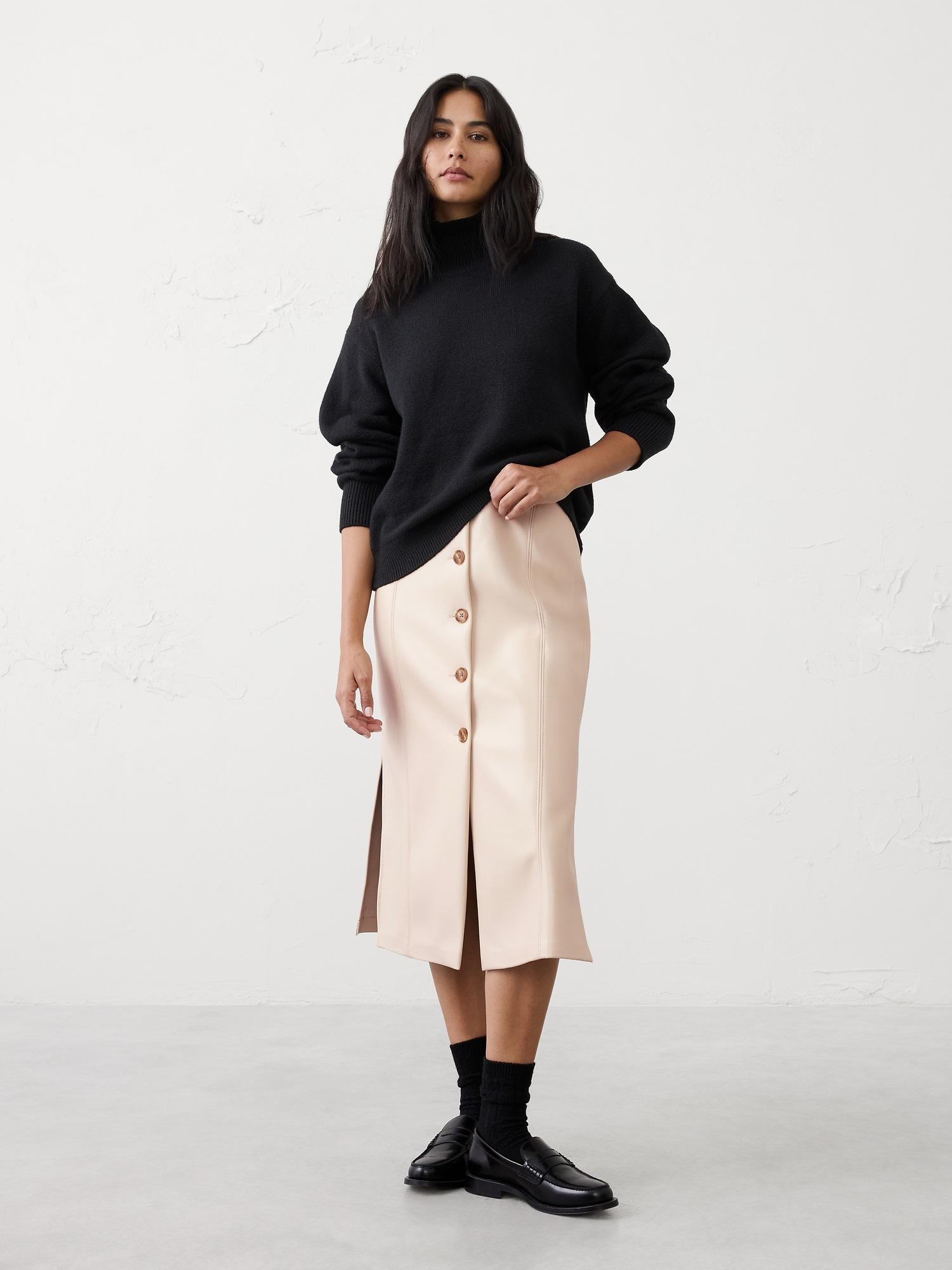 vegan leather midi skirt