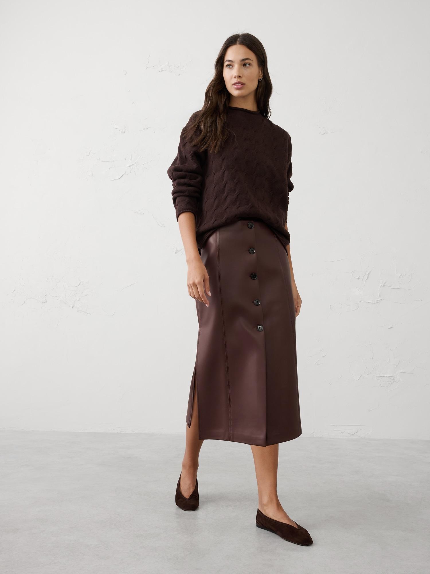 vegan leather midi skirt