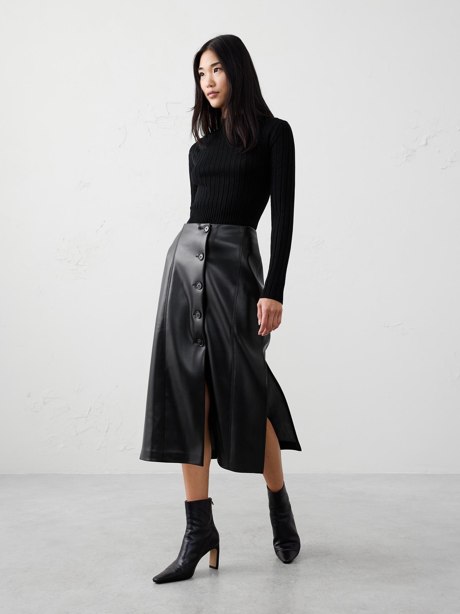 vegan leather midi skirt
