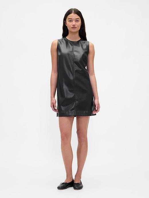 vegan leather shift mini dress