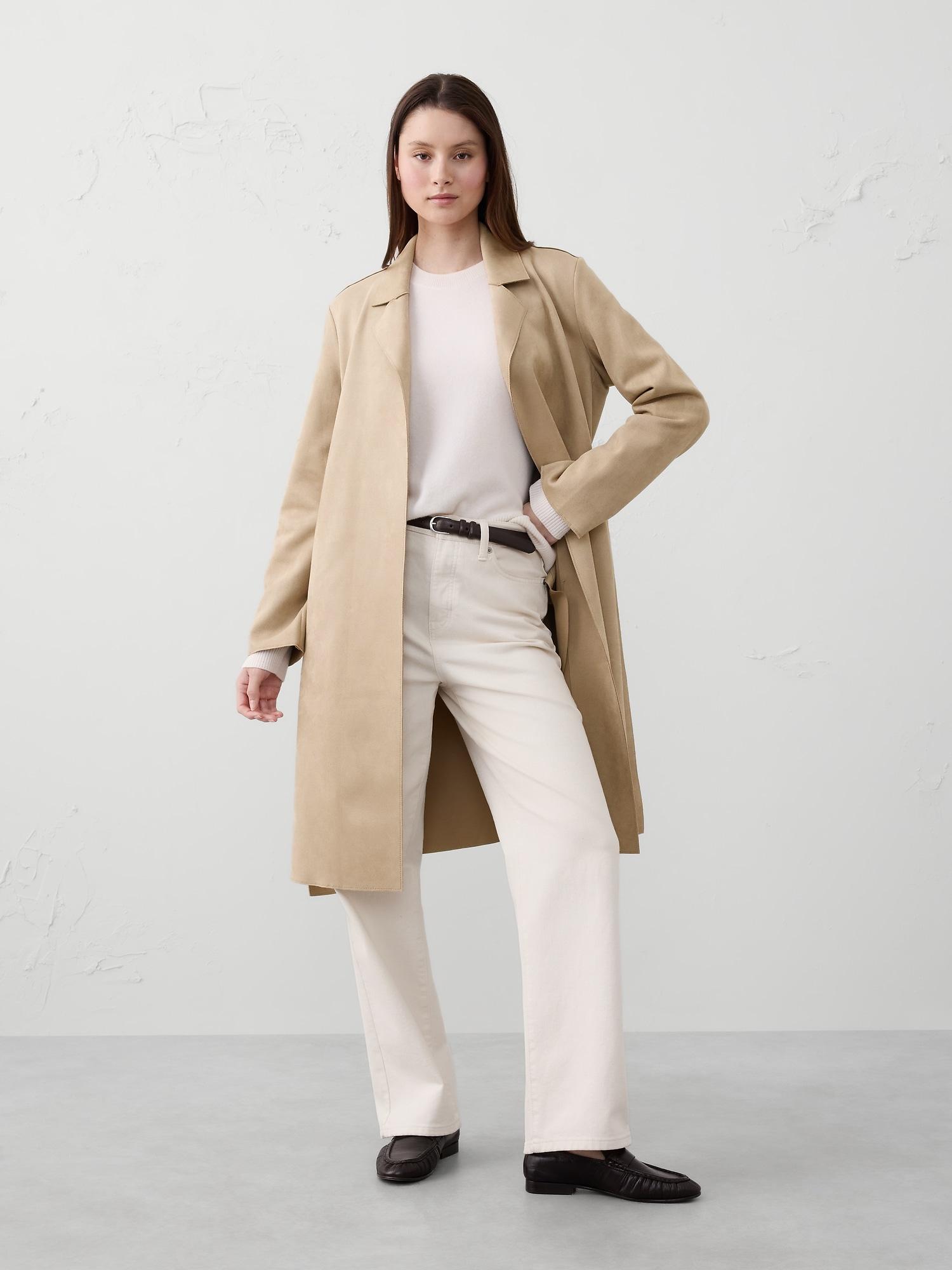 vegan suede long wrap coat
