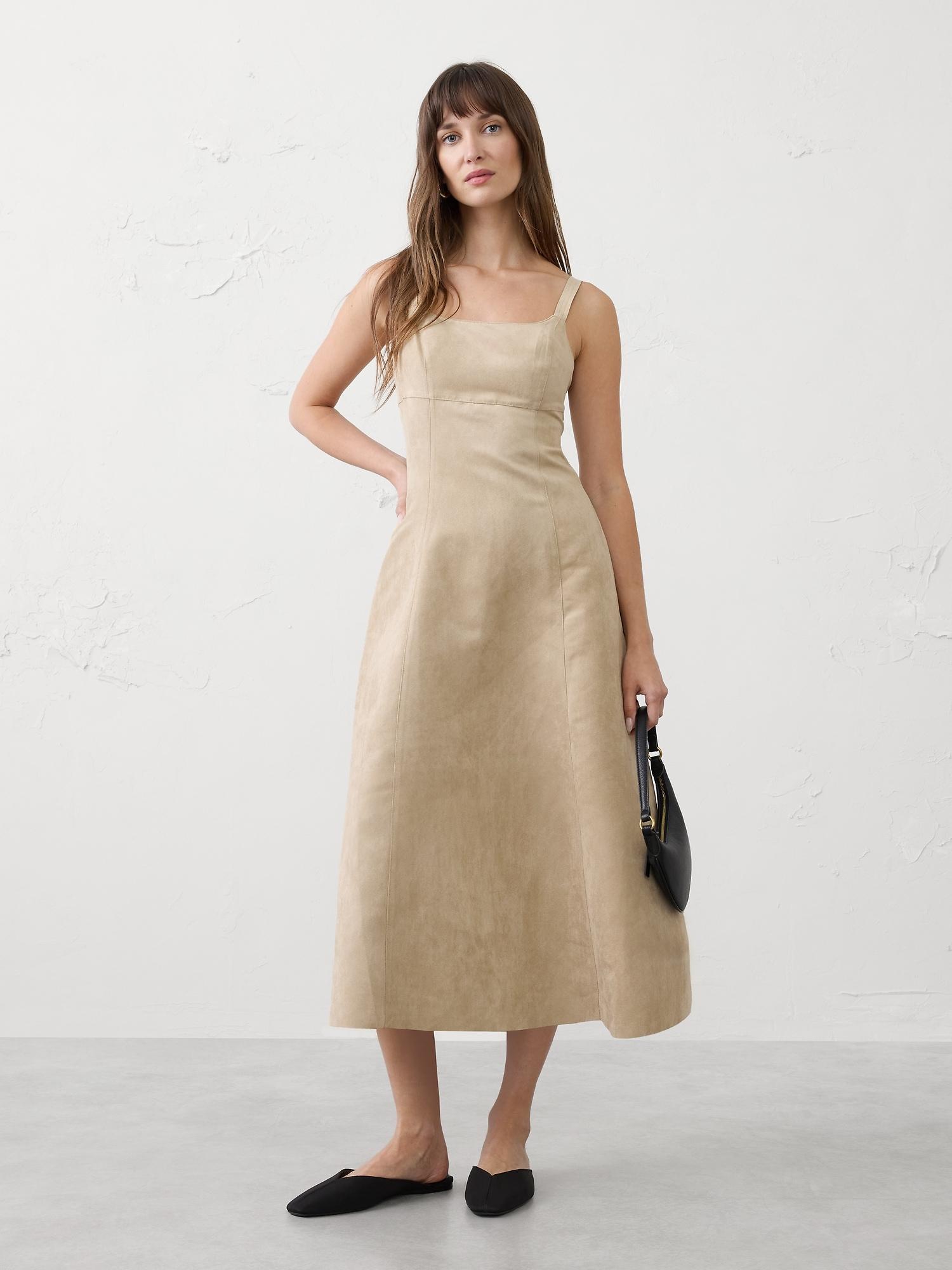 vegan suede strappy midi dress