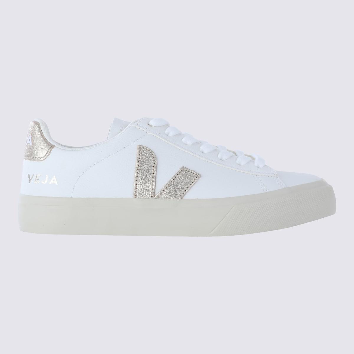 veja white and platinum leather campo sneakers