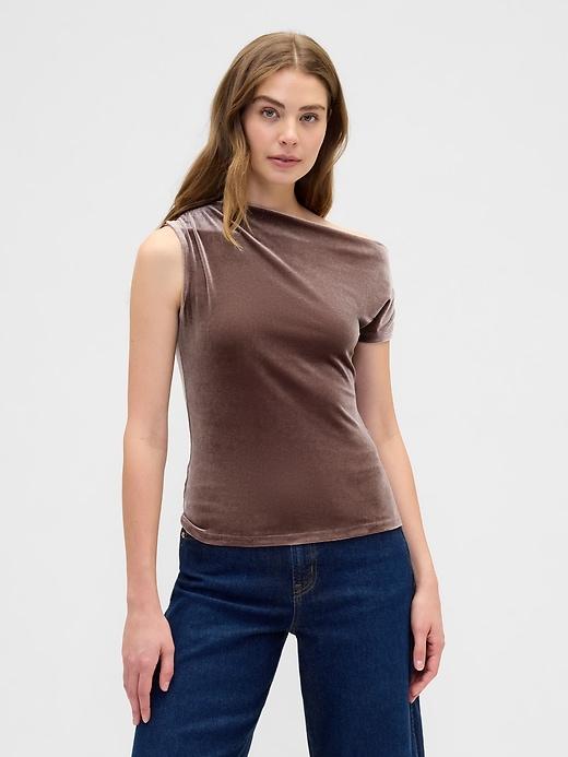 velour one-shoulder top