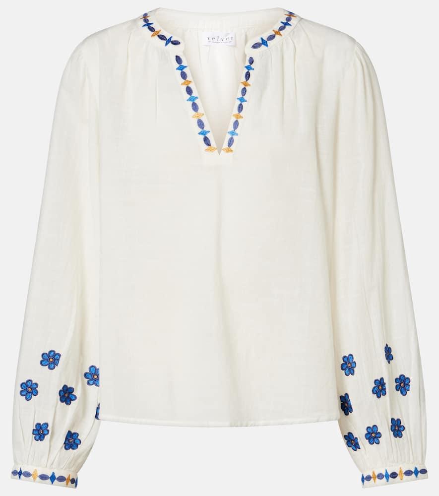 velvet amani embroidered cotton blouse