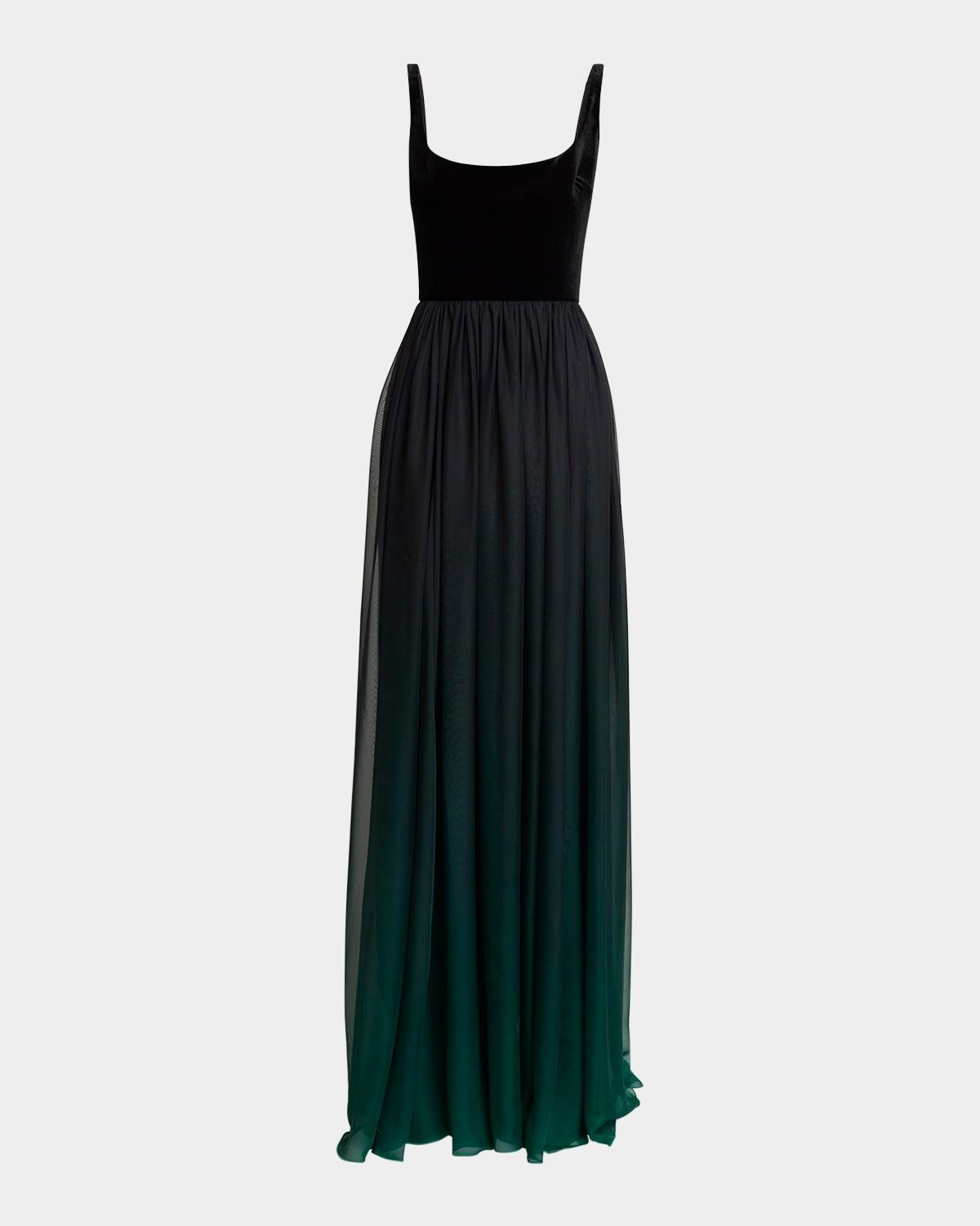 velvet and ombre chiffon gown