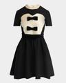 velvet bow short-sleeve bi-color crepe mini dress