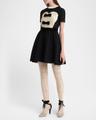 velvet bow short-sleeve bi-color crepe mini dress