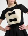 velvet bow short-sleeve bi-color crepe mini dress