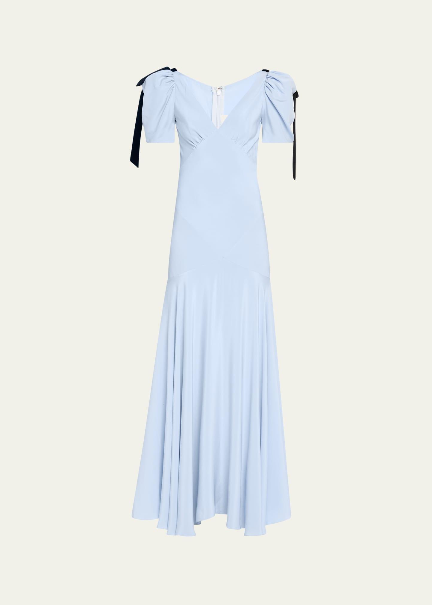velvet bow silk crepe bias maxi dress
