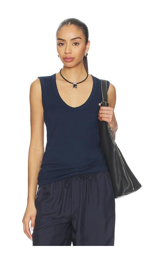 velvet by graham & spencer estina scoop neck tank top in navy.