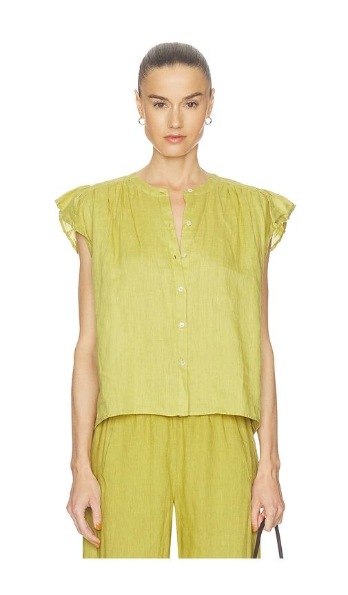 velvet by graham & spencer janey woven linen top in yellow.