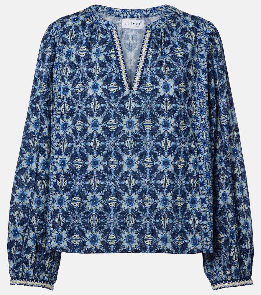 velvet claudie printed cotton blouse