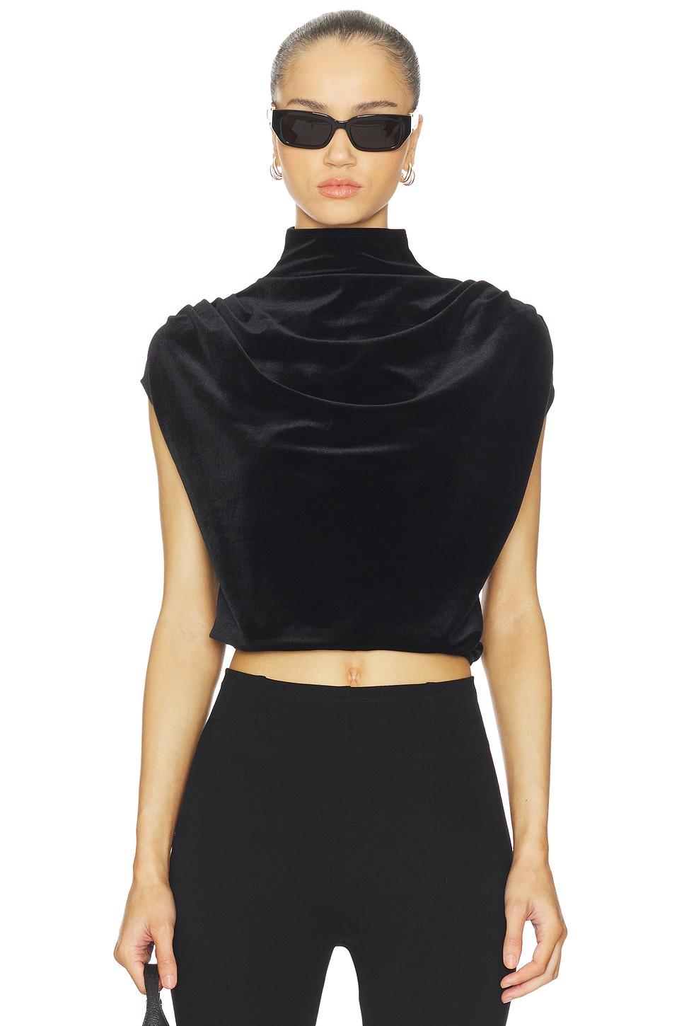 velvet draped mockneck crop top