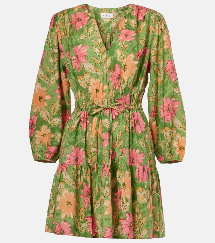 velvet floral cotton minidress
