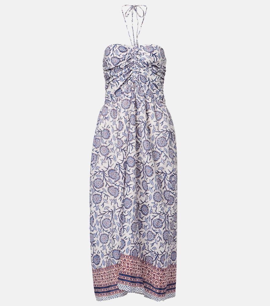 velvet floral ruched cotton midi dress