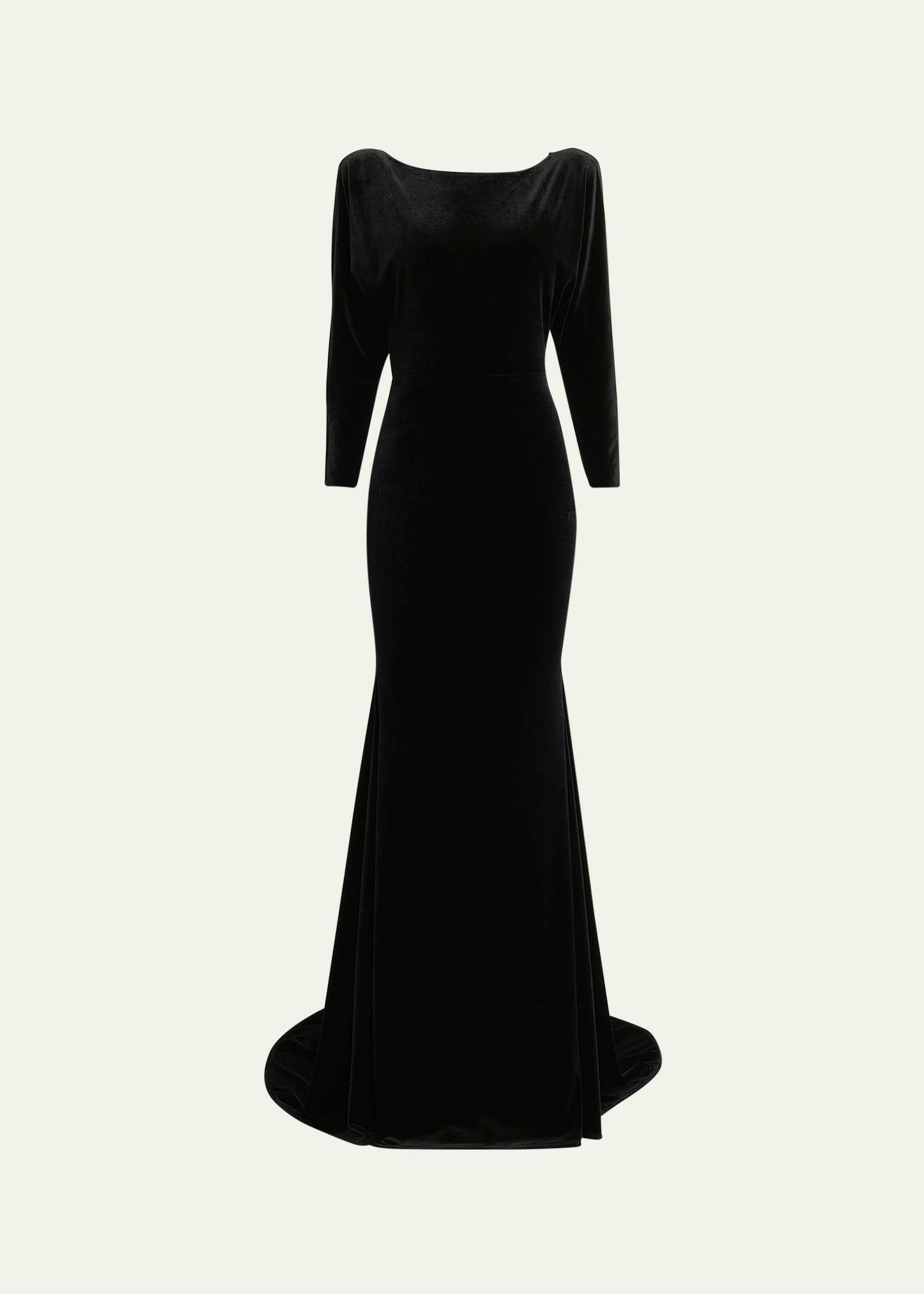 velvet gown with open cowl back