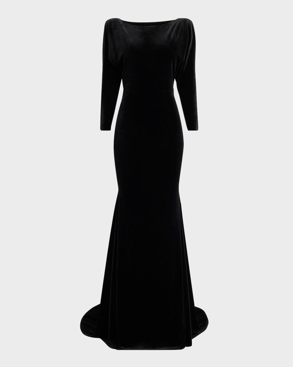 velvet gown with open cowl back
