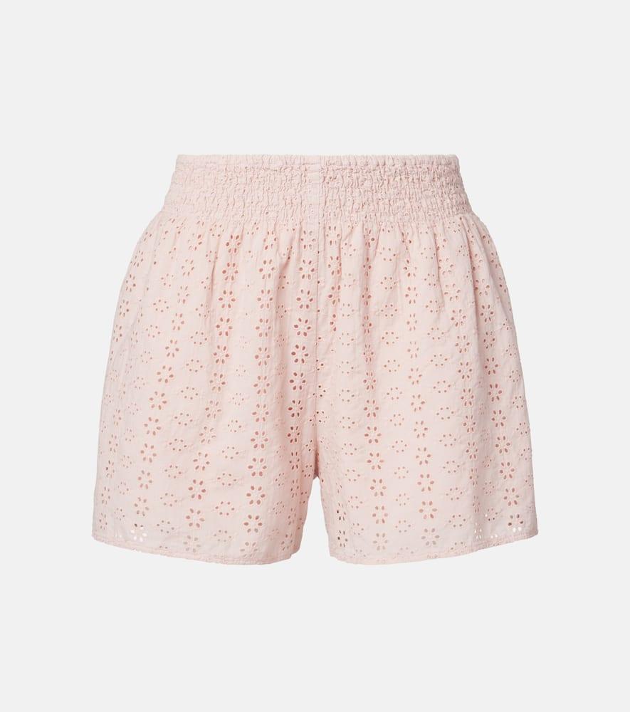 velvet iris embroidered cotton poplin shorts