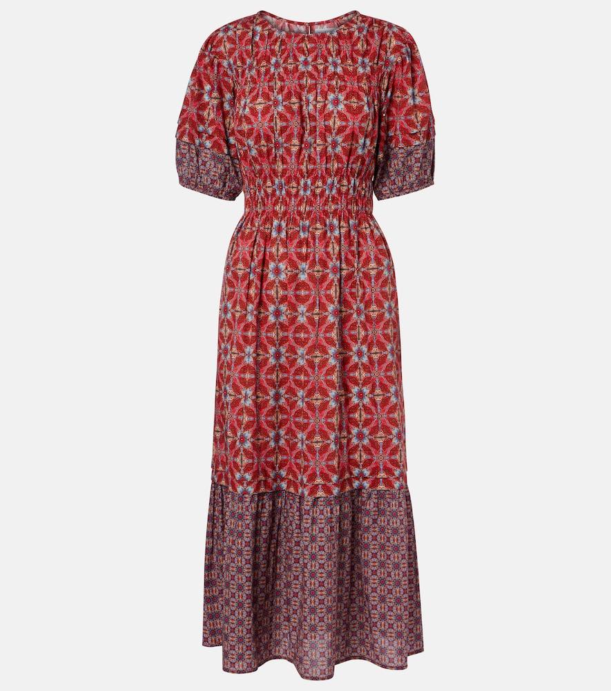 velvet maela printed cotton midi dress