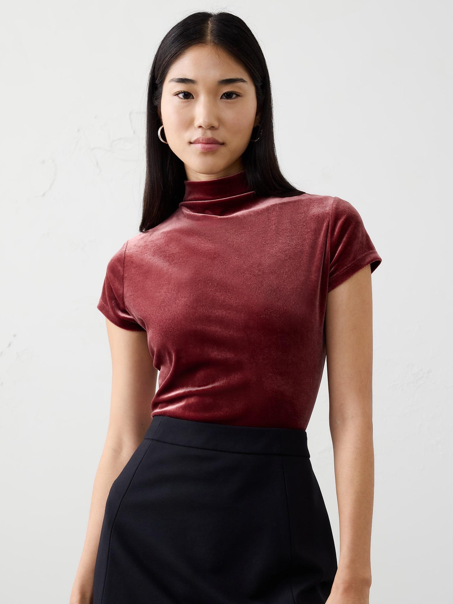 velvet mock-neck top