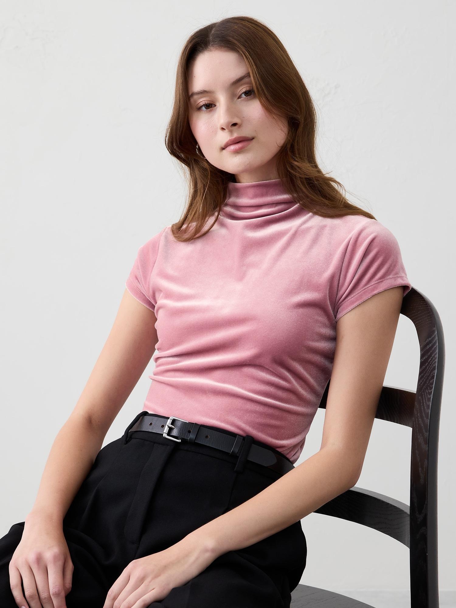 velvet mock-neck top