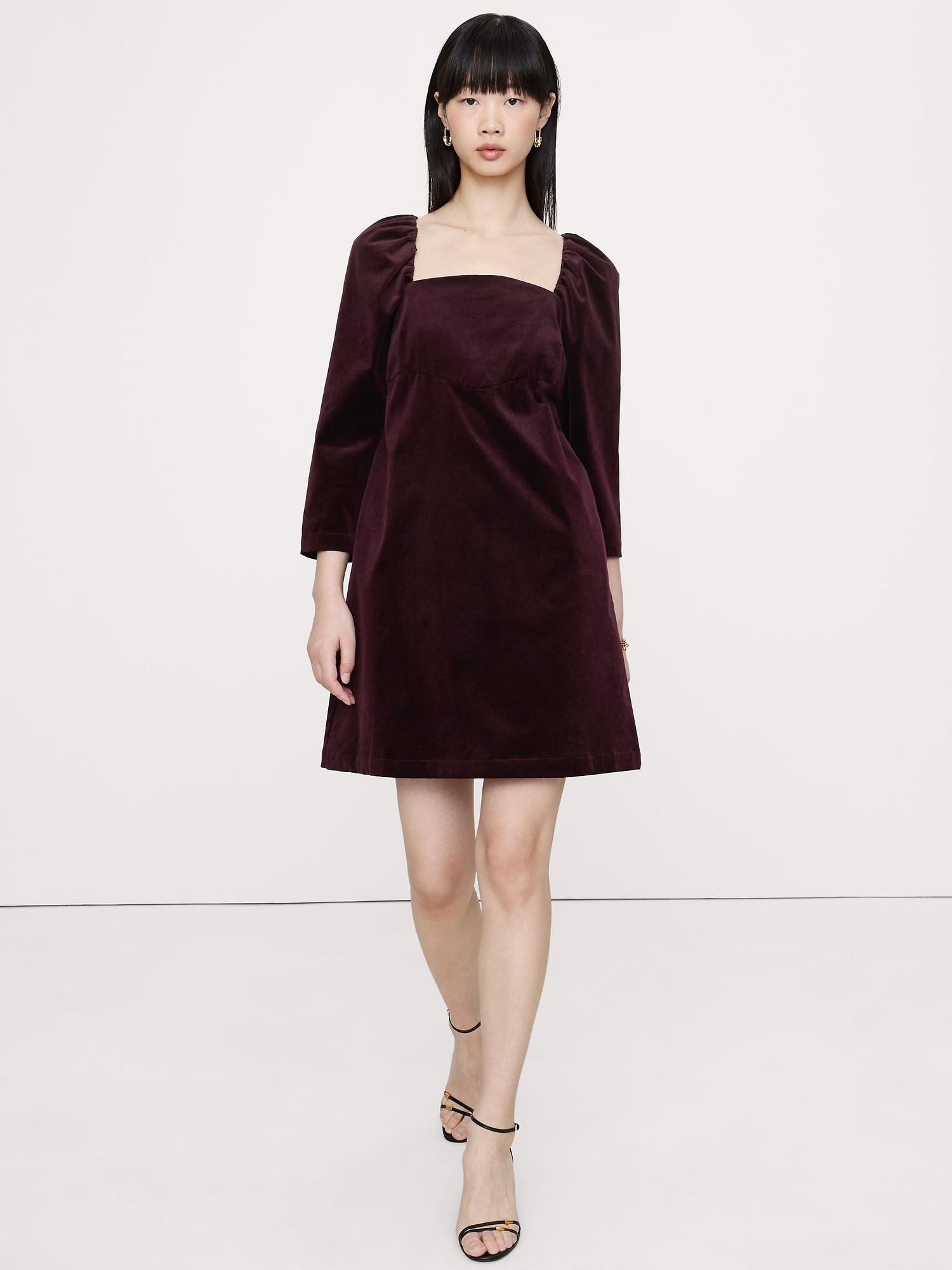 velvet puff-sleeve mini dress