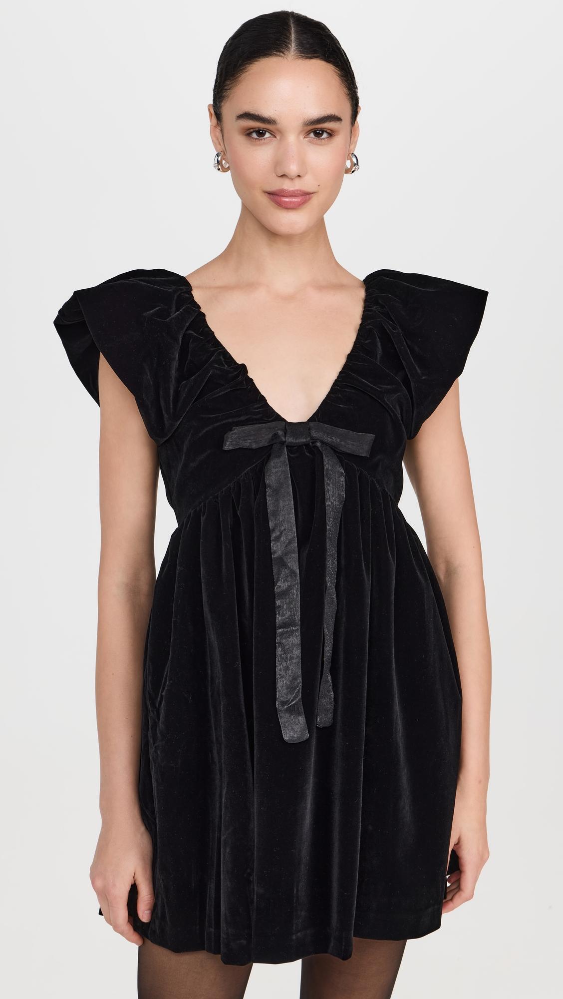 velvet satin bow mini dress