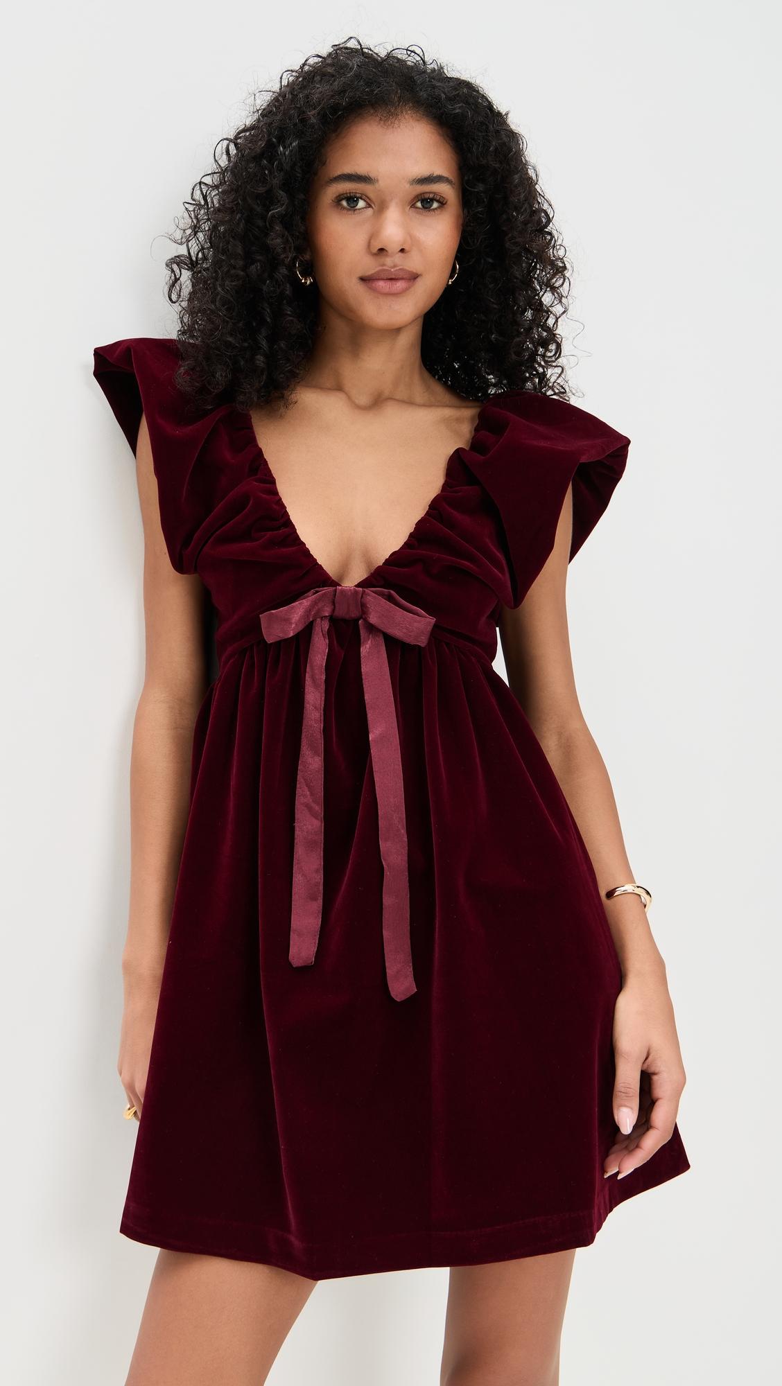 velvet satin bow mini dress