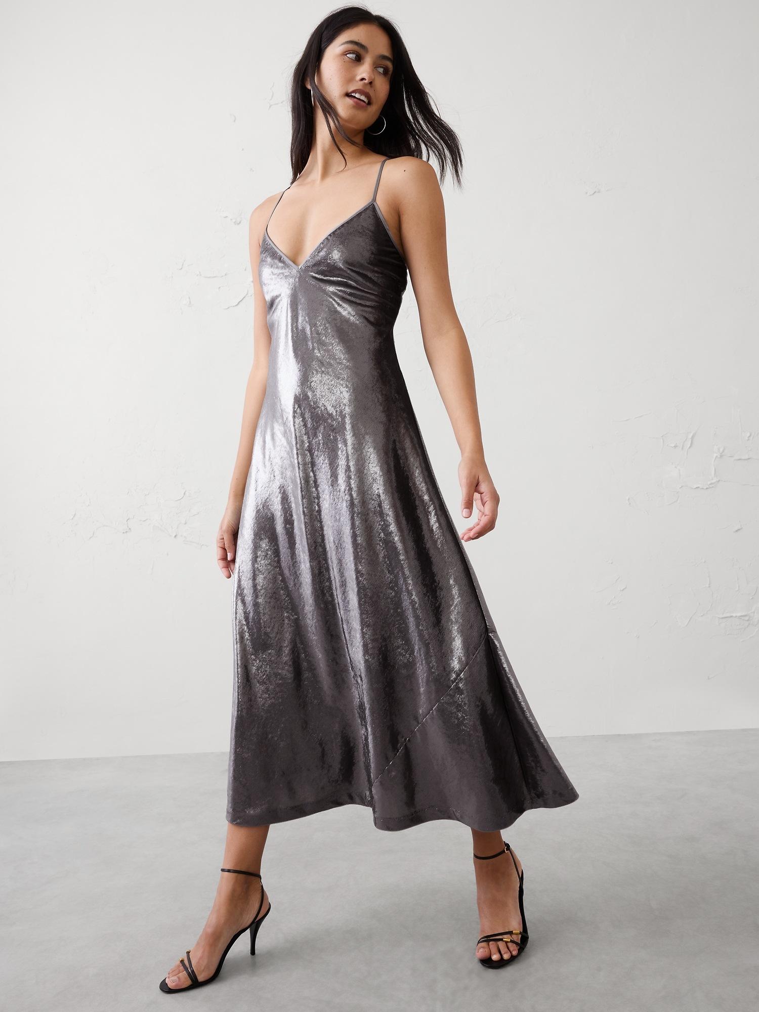 velvet shimmer maxi column dress