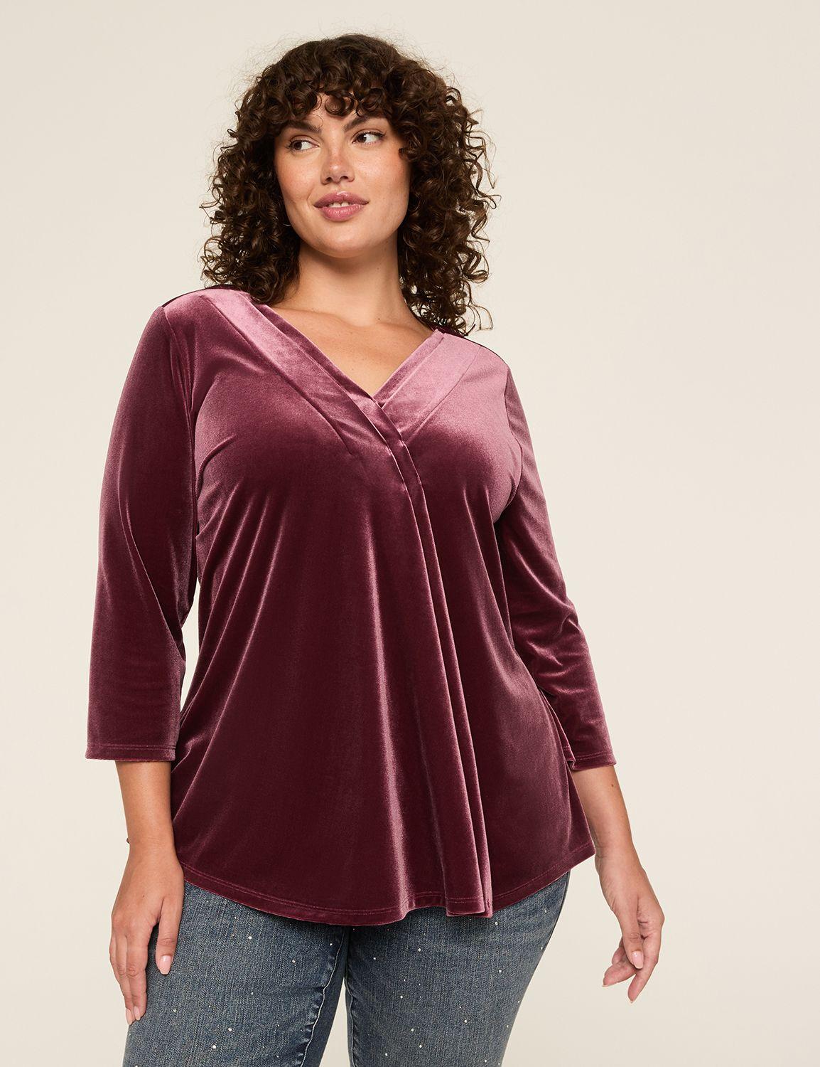 velvet swing 3/4-sleeve pleat-front top
