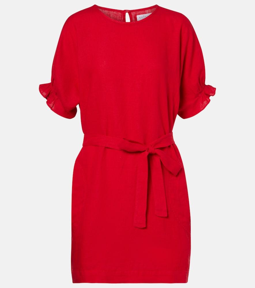 velvet vivian belted linen minidress