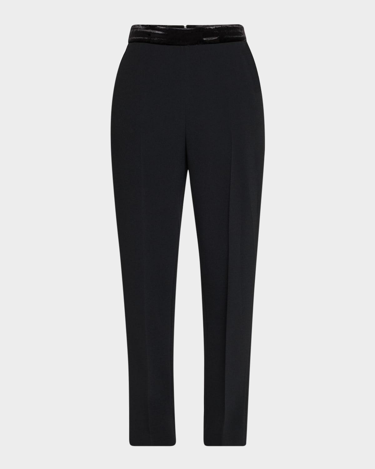 velvet-waist straight-leg ankle trousers