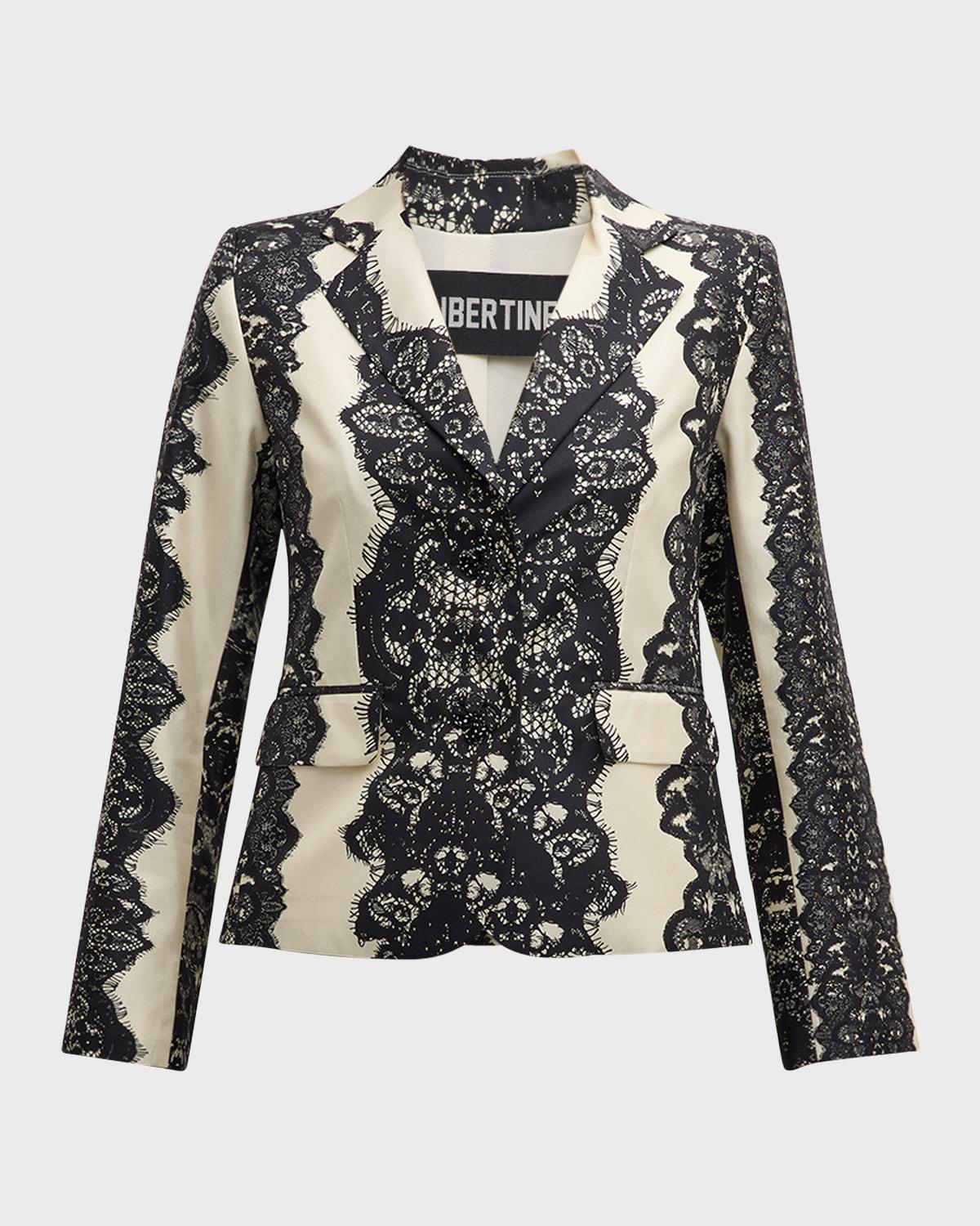 venetian lace short blazer jacket with crystal buttons
