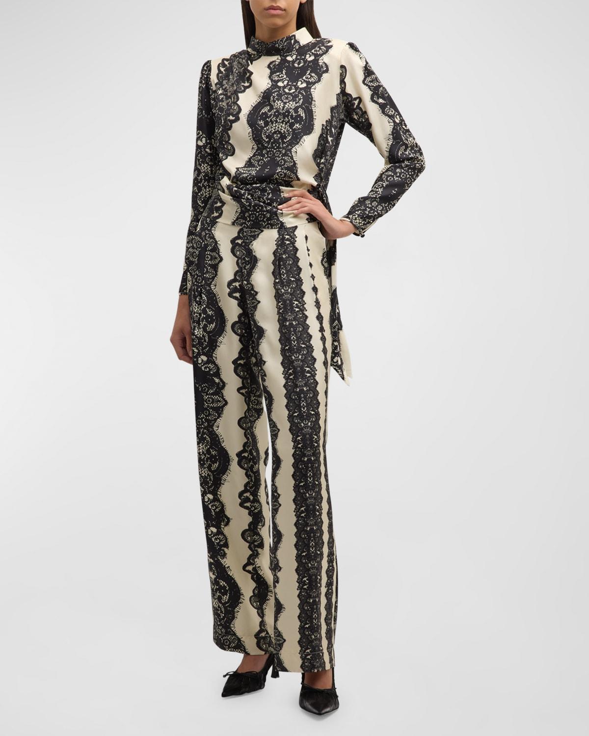 venetian lace side-tie blouse