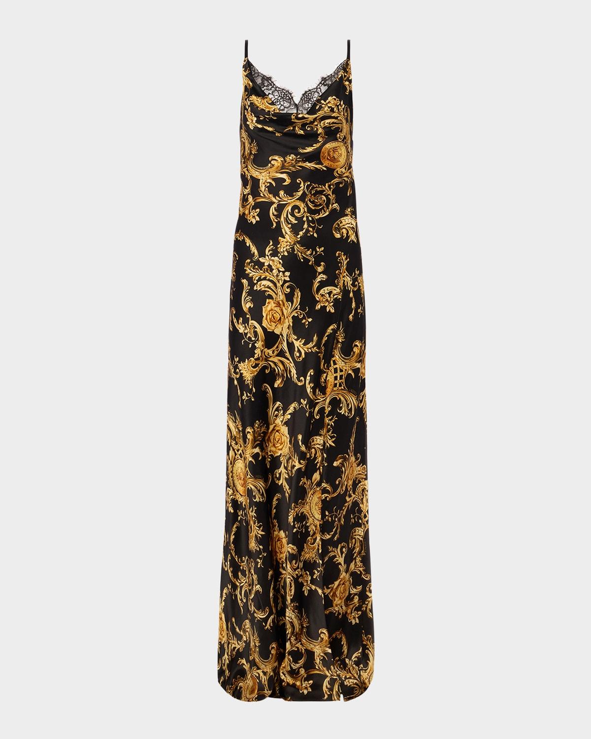 venice lace cowl-neck silk gown