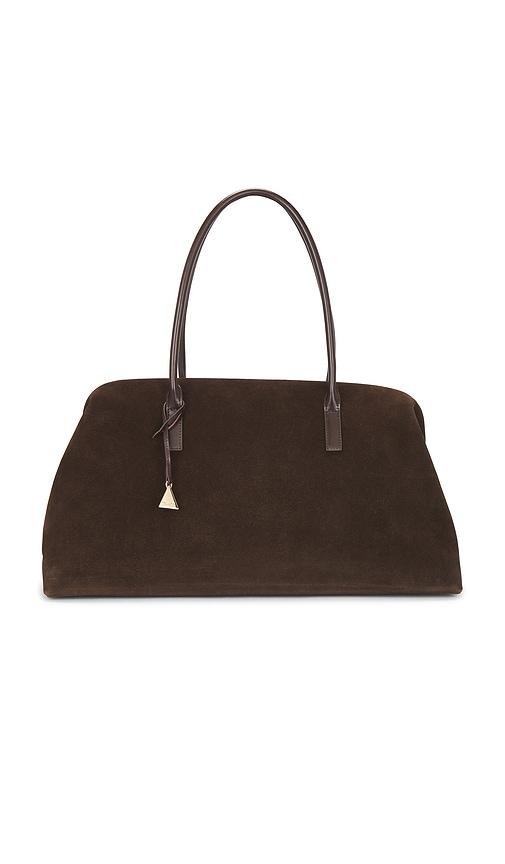 verafied espresso suede club bag in chocolate.