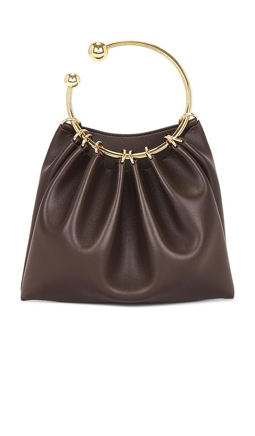 verafied ring handle bag in chocolate.
