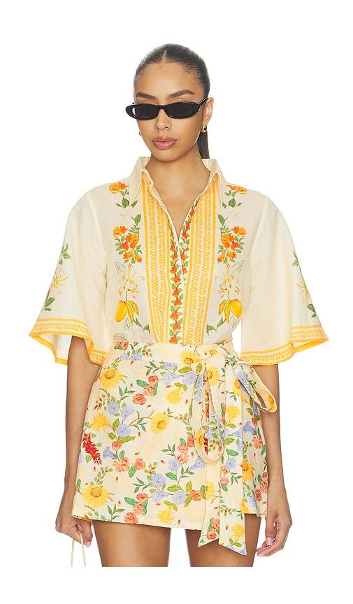 verandah floral bell sleeve shirt in ivory.